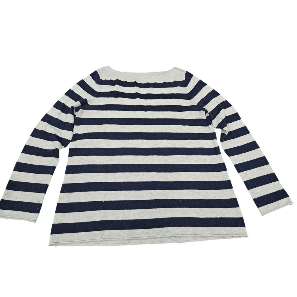 Gap Navy Blue White Striped Knit Pullover Long Sleeve Top Size Medium